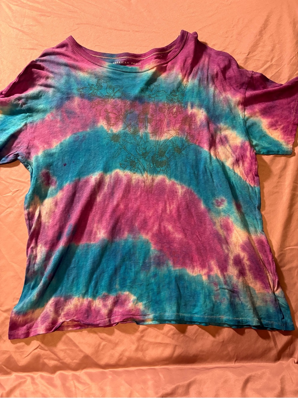 American Eagle Outfitters Tie-Dye Short Sleeve Tee - Pink, Blue, Cream
